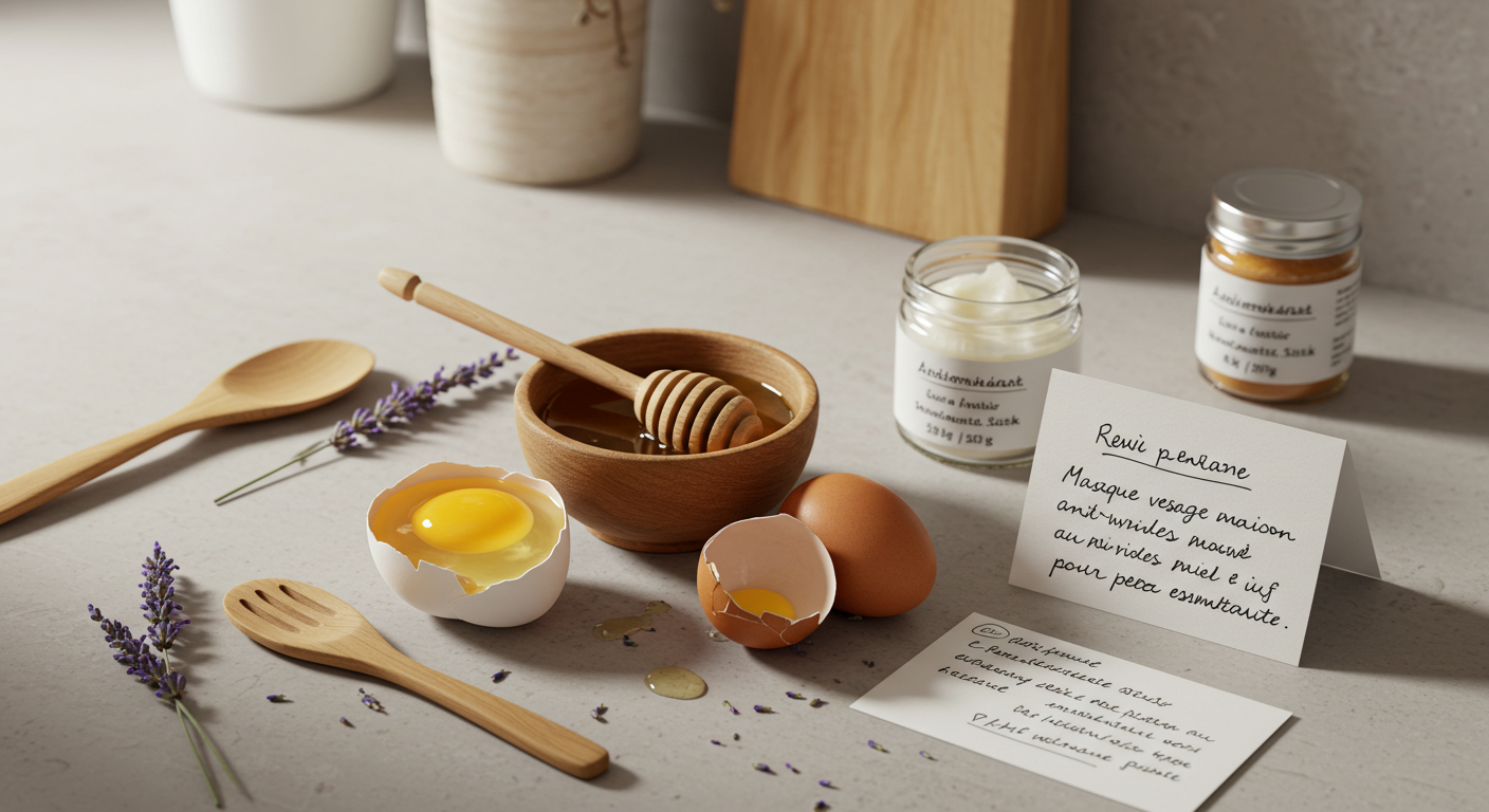 Masque visage maison anti-rides au miel et œuf pour peau éclatante